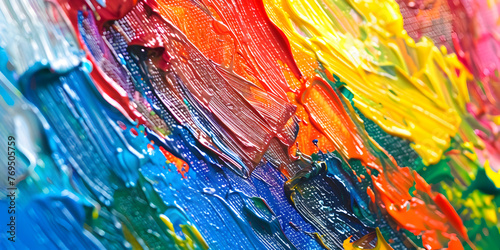 Multicolored oil paint texture  A close up of a colorful painting with a lot of paint on it