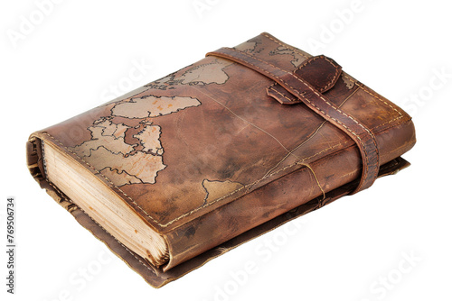 Brown Leather Book With World Map Design