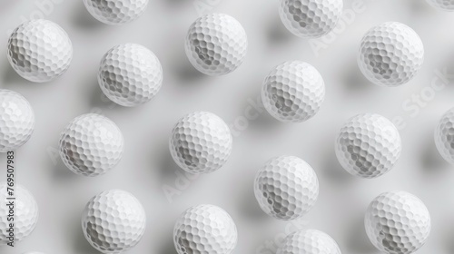 A group of white golf balls arranged neatly on top of a white surface, creating a minimalist and clean pattern, background, wallpaper