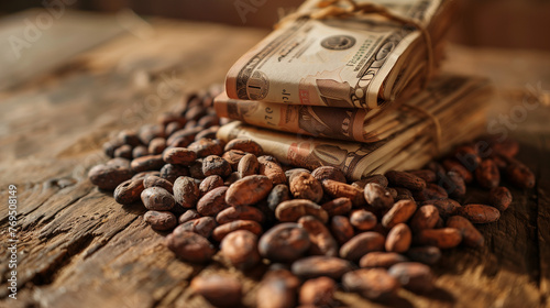 cocoa bean with money, coco...