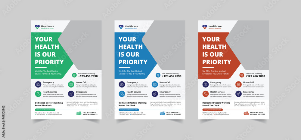 Medical Healthcare Flyer Design Template, Health medical flyer, Healthcare cover a4 template, Corporate healthcare and medical flyer or poster design template