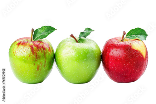 Three Green and Red Apples on White Background