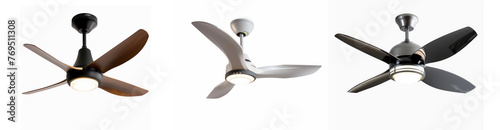 modern, sleak, ceiling fan with light, product on transparency background PNG 
