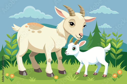 baby-goat-and-heh-mother-eating--grass-vector-illustra.eps