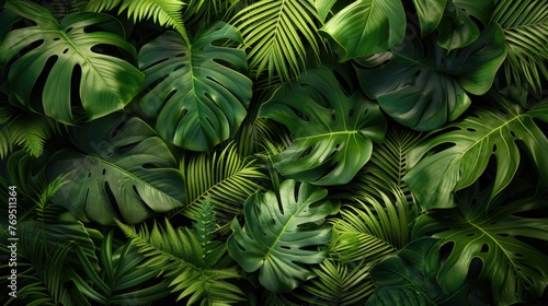 Tropical leaves. Background with tropical green leaves