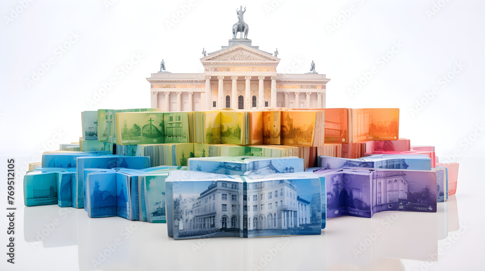 Impressive Display of Wealth with Stacked Euro Banknotes - Symbolizing Prosperity and Solid Financial Standing - obrazy, fototapety, plakaty 