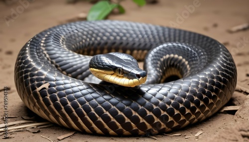 A King Cobra Coiled Up And Ready To Defend Itself