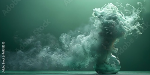 Billowing Smoke at the Bottom of the Image Against a Green Background. Concept Smoke Photography, Green Background, Creative Composition, Abstract Images, Atmospheric Effects