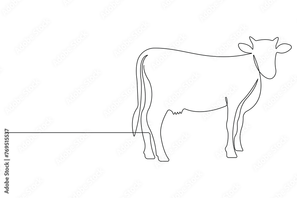 Continuous one line art drawing of cow pet animal concept outline vector illustration