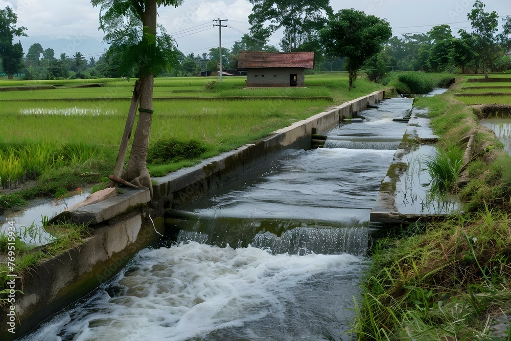 Pumping Groundwater into Irrigation Canal for Rice Fields using Pump Wells Technique. Concept Agricultural water management, Pump well irrigation, Rice field irrigation, Groundwater pumping Pumping Groundwater into Irrigation Canal for Rice Fields using Pump Wells Technique. Concept Agricultural water management, Pump well irrigation, Rice field irrigation, Groundwater pumping