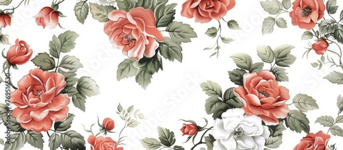 Elegant Floral Wallpaper Pattern on White Background. Suitable for Textile and Wallpapers.