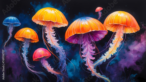 Mushrooms thrive in the forest  surrounded by nature s beauty This illustration captures the magic of autumn with vibrant colors and intricate details