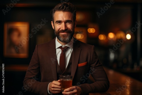 A handsome man savoring a Coffee Cocktail with a satisfied expression, highlighting the pleasure of the experience