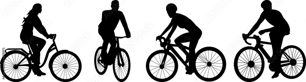 men on bicycle silhouette vector - obrazy, fototapety, plakaty 