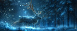 A reindeer flying in the sky with a starry background