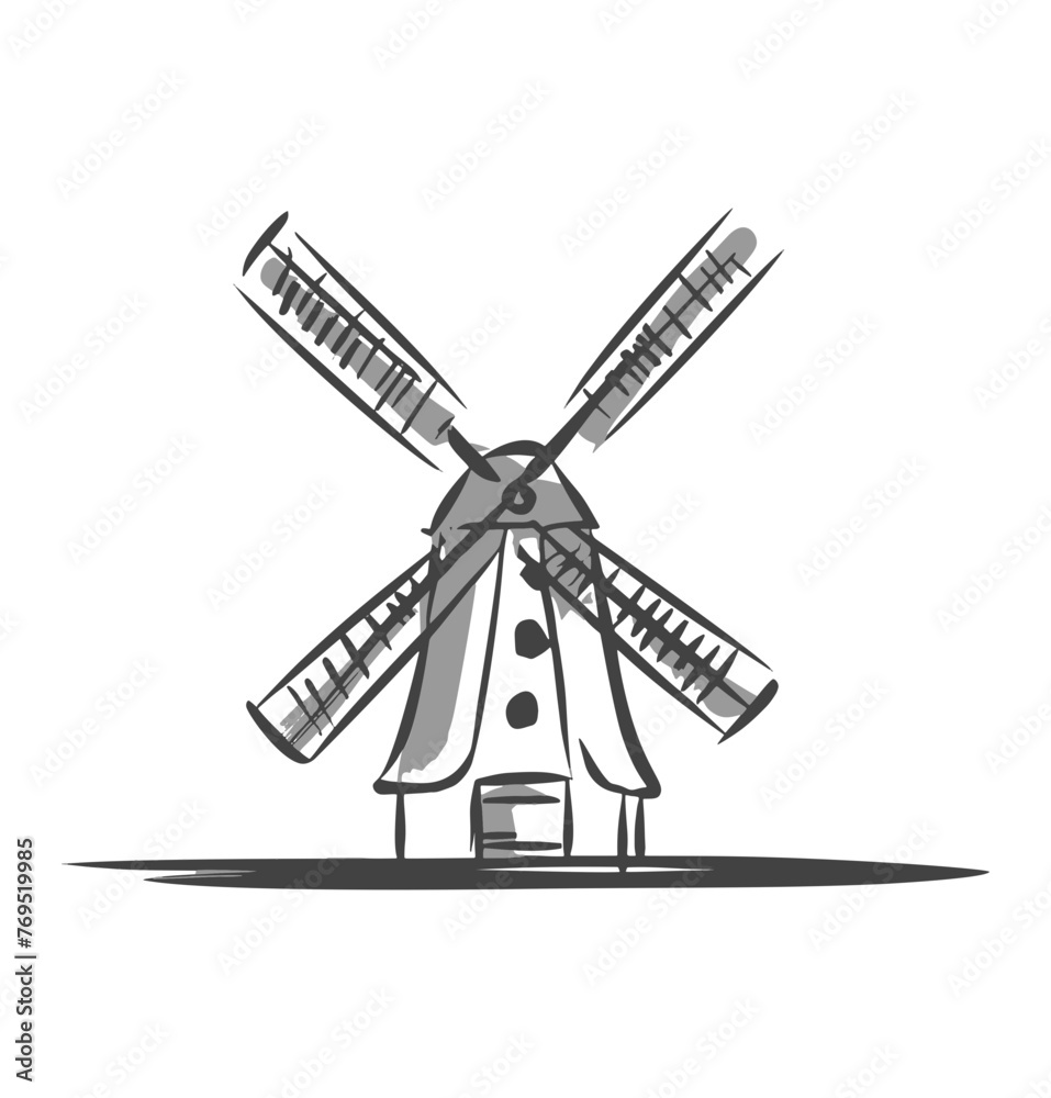 Old windmill in sketch style. Farm, agriculture concept. Engraved vector illustration Old windmill in sketch style. Farm, agriculture concept. Engraved vector illustration