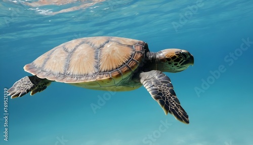 A Turtle Swimming Gracefully Through Clear Blue Wa