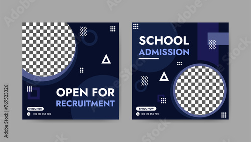 Collection of trendy school admissions and educational social media post templates. Square banner design background.