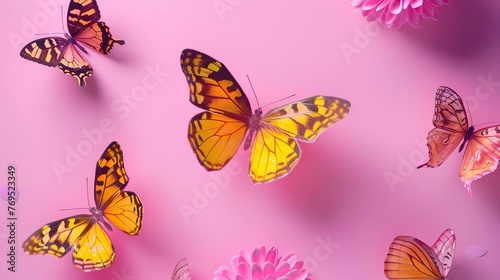  Cute Butterfly Seamless Pattern on a Pink Background