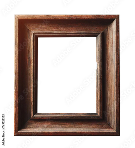 Old Rustic Wooden Picture Frame Isolated on Transparent Background 