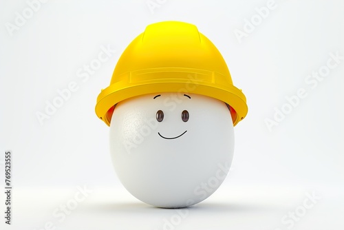 3d render illustration egg wearing construction helmet isolated on white background. 