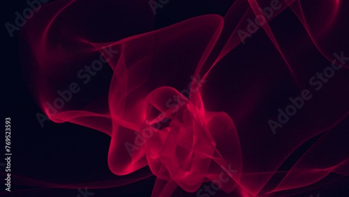 Abstract glowing digital cyber wave net made of Red particles and dots moves on a dark blue background, big data visualization, futuristic and technological, 3D, 4K