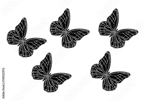 Icono negro de mariposa en fondo blanco.