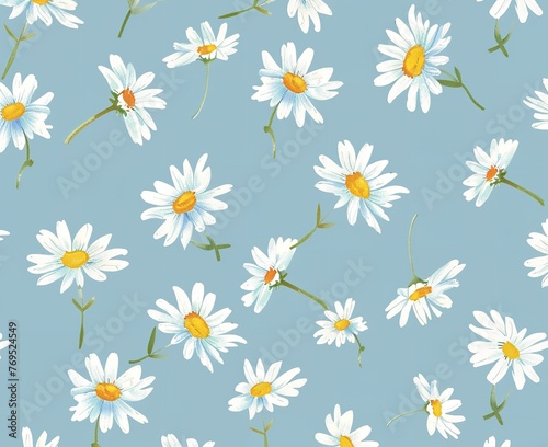Cute Small Daisies Seamless Pattern: Pastel Blue
