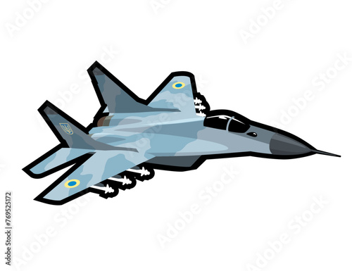 Ukrainian Air Force MiG-29 jet fighter. Stylized image for prints, poster and illustrations.
