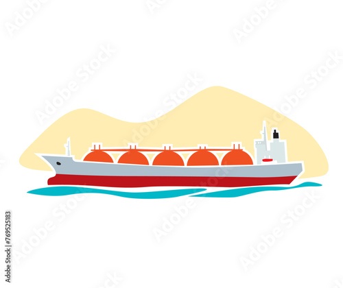 Cargo ships. LNG carrier. Liquefied natural gas tanker. Sea delivery. Vector image for prints, poster and illustrations.