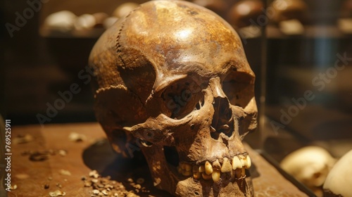 An exhibit of a human skull