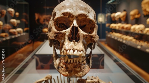 An exhibit of a human skull