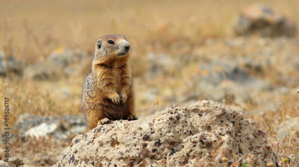 Bobak marmot or Marmota bobak in steppe Bobak marmot or Marmota bobak in steppe