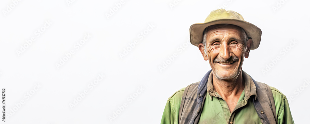 Successful smiling male farmer in work clothes, white background isolate. Successful smiling male farmer in work clothes, white background isolate.