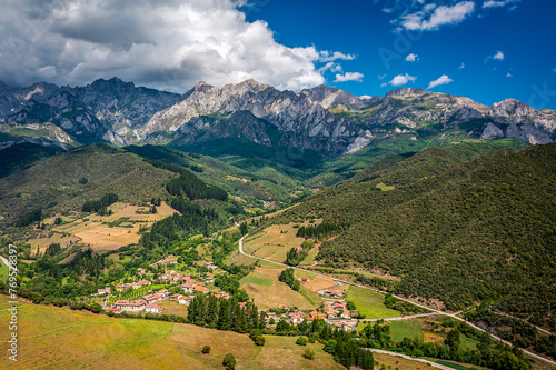 Aerial View of Potes Surroundings  Cantabria  Picos de Europa National Park  Northern Spain
