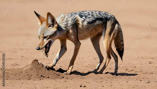 A Jackal With Its Claws Digging Into The Earth