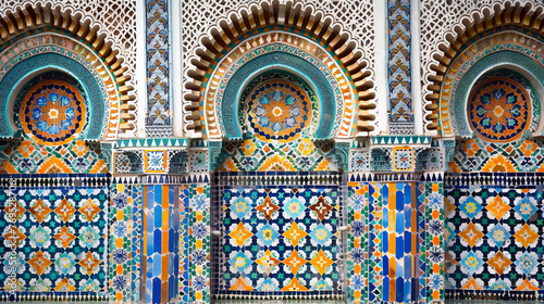 Stunning display of Moroccan architecture with intricately patterned tiles decorating an archway