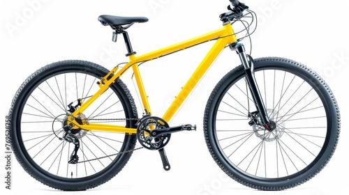 The 29er mountain bike in yellow on a white background is isolated