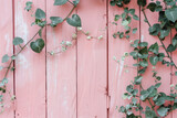Pink Wooden Fence With Green Leaves