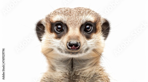 White background with a portrait of a Meerkat photo