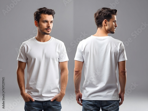 Discover our stylish black and white men's t-shirts. Perfect for showcasing your unique designs with ample space for text. Create your own signature look with our blank canvas.