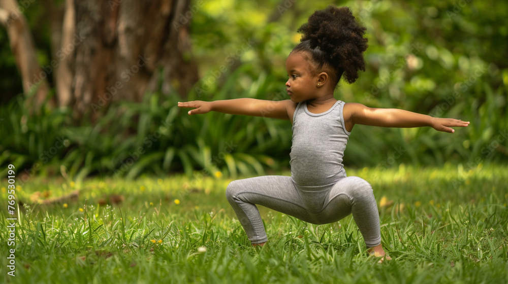 a girl doing yoga exercises in the park