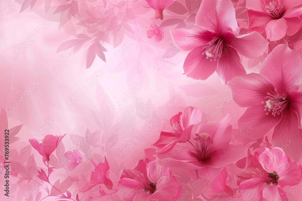 Carmine Floral Vector Pink Panoramic Background. ,