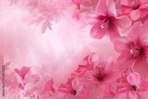 Carmine Floral Vector Pink Panoramic Background.  