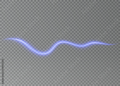 Luminous blue lines png of speed. Light glowing effect png. Abstract motion lines. Light trail wave, fire path trace line, car lights, optic fiber and incandescence curve twirl 