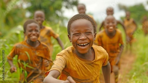 a group of really joyful African boys in a rural backdrop.
