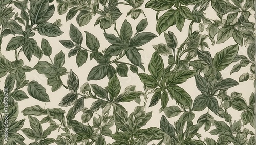 Vintage fabric/wallpaper styled drawing of basil herb © Konrad