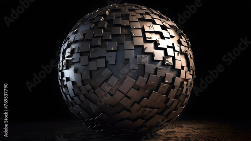 Digital black and white metal broken sphere sculpture abstract graphic poster web page PPT background