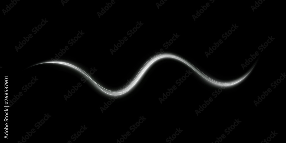 Luminous white lines png of speed. Light glowing effect. Abstract motion lines. Light trail wave png, fire path trace line, car lights, optic fiber and incandescence curve twirl