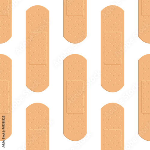 Seamless pattern of medical plasters. Urgent medical assistance. Providing first aid. Vector illustration isolated on transparent background.